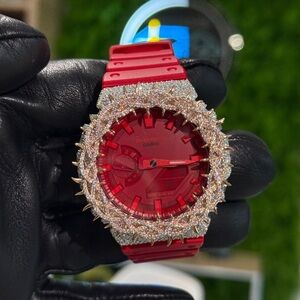 Casio Red Watch with Sparkling Gold Accents